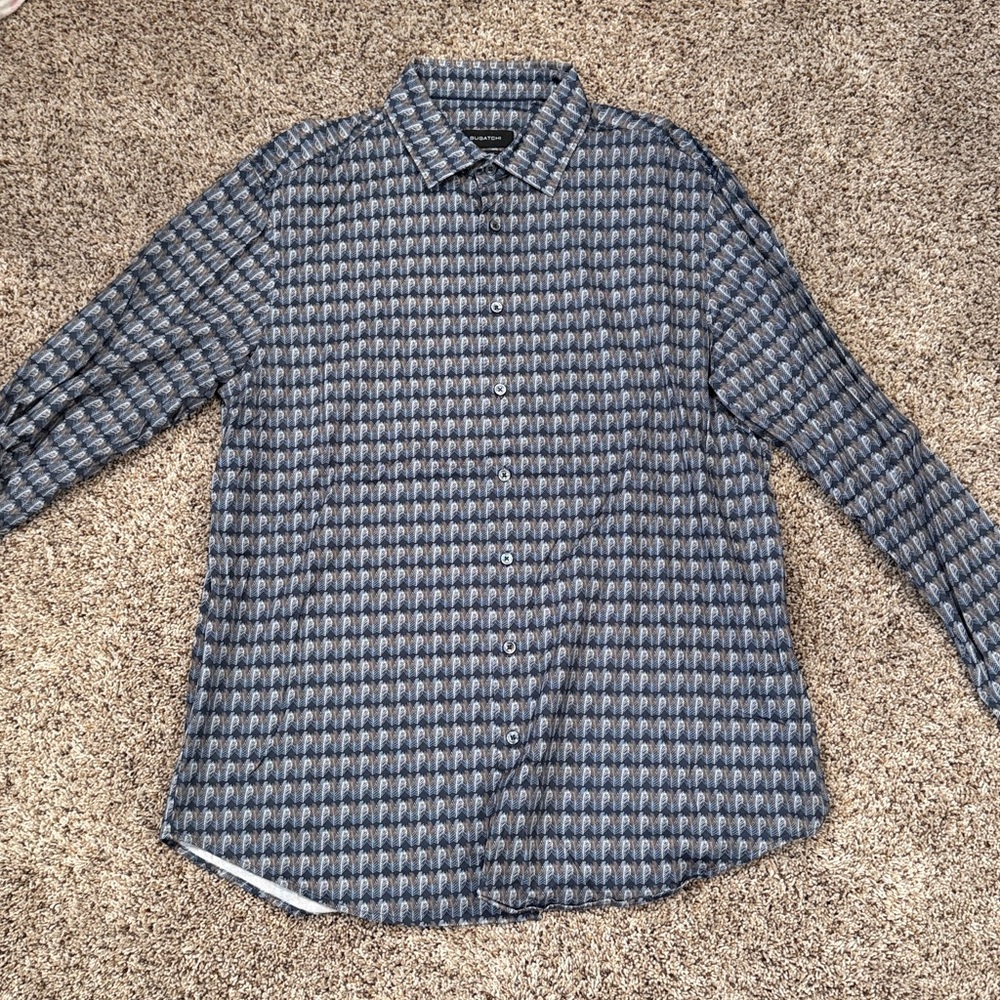 Bugatchi Long Sleeve Blue Casual Button Up Dress Shirt XL